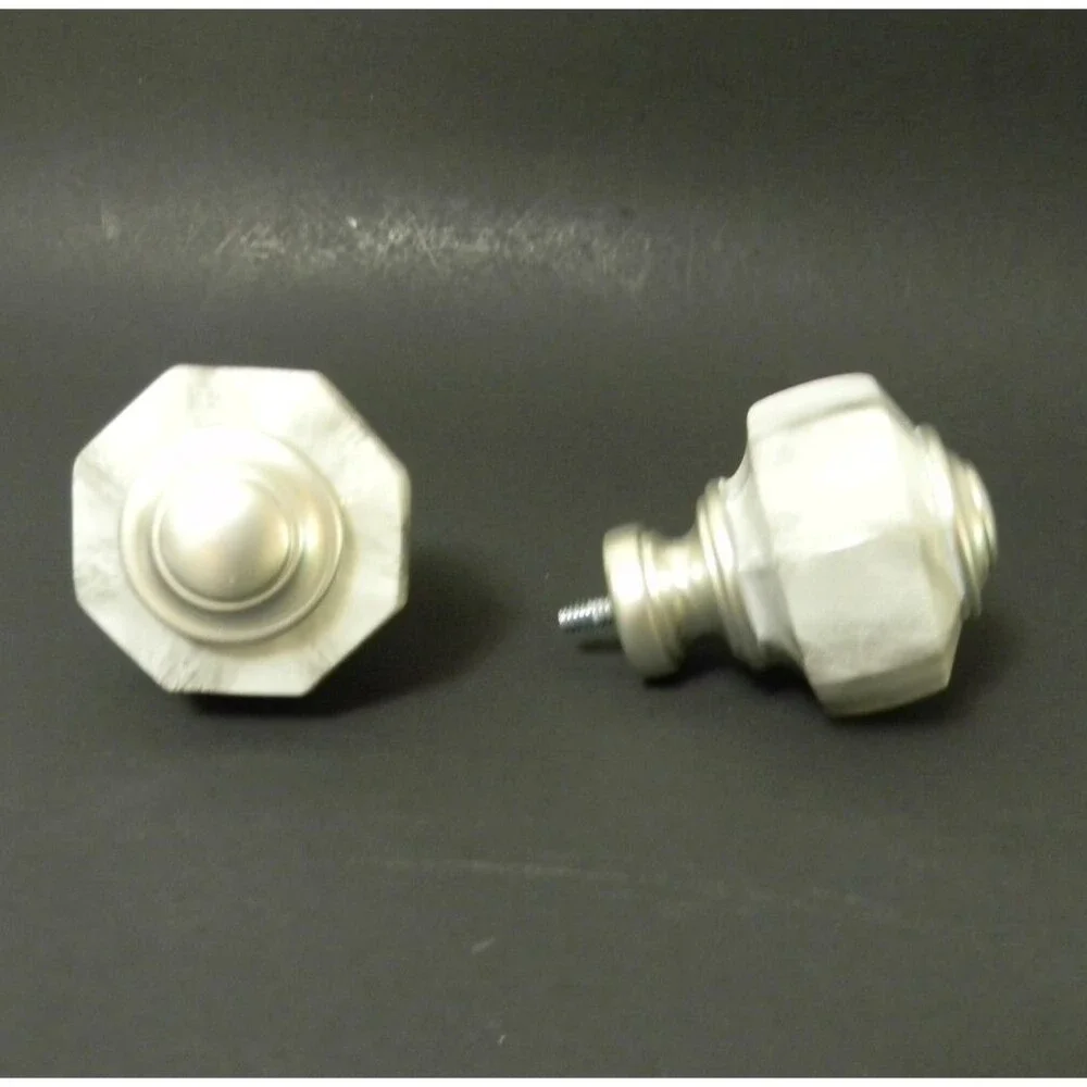 Waverly Curtain Rod Finials Marbled Silver fits 3/4 Rod One Pair NEW